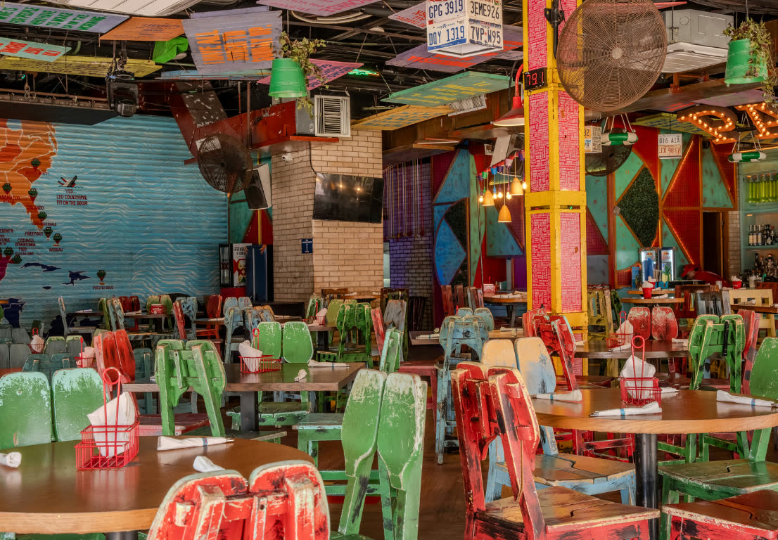 The colorful dining room at Señor Frog’s Cancun