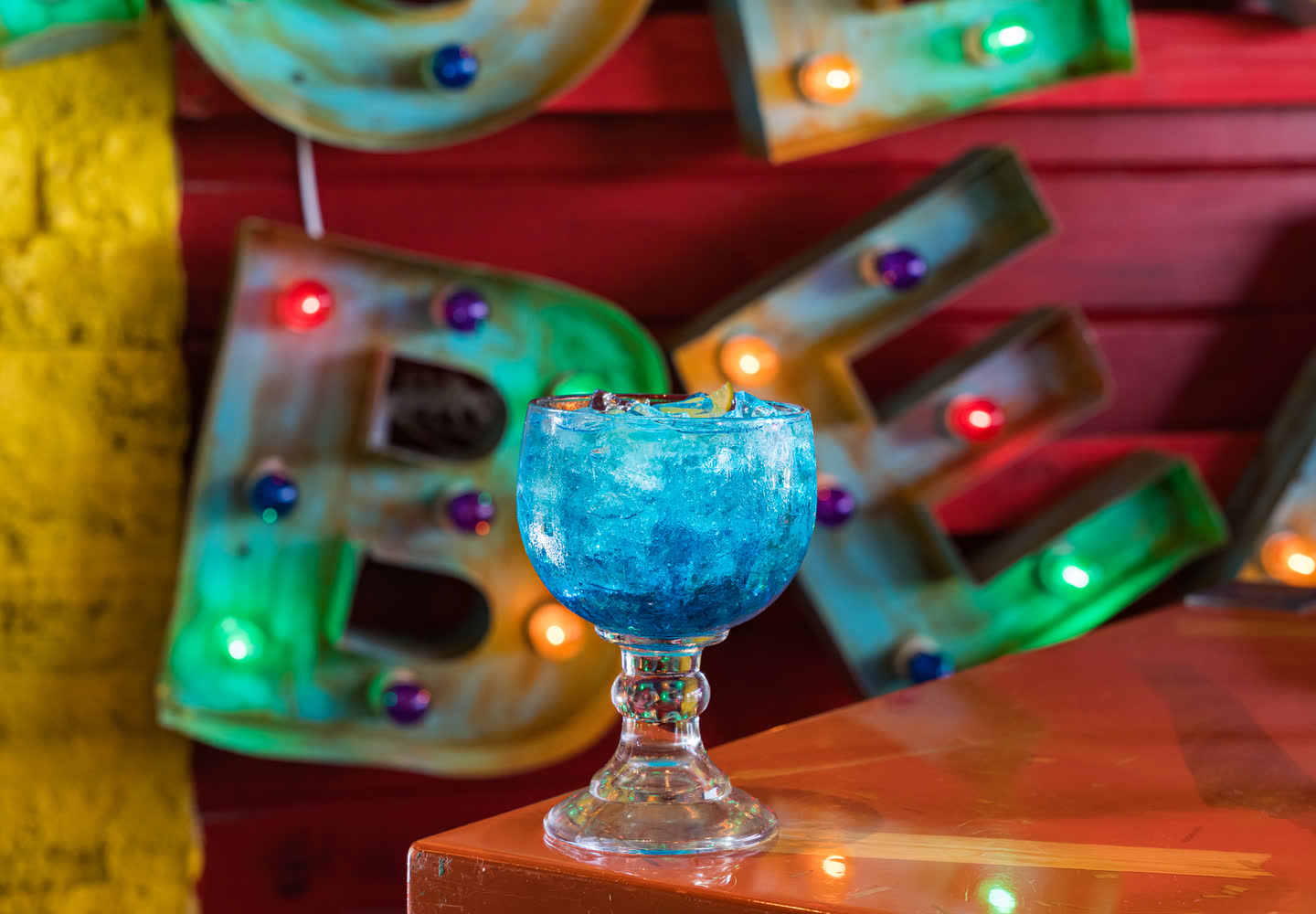 Frozen blue cocktail at Señor Frog’s Cancun