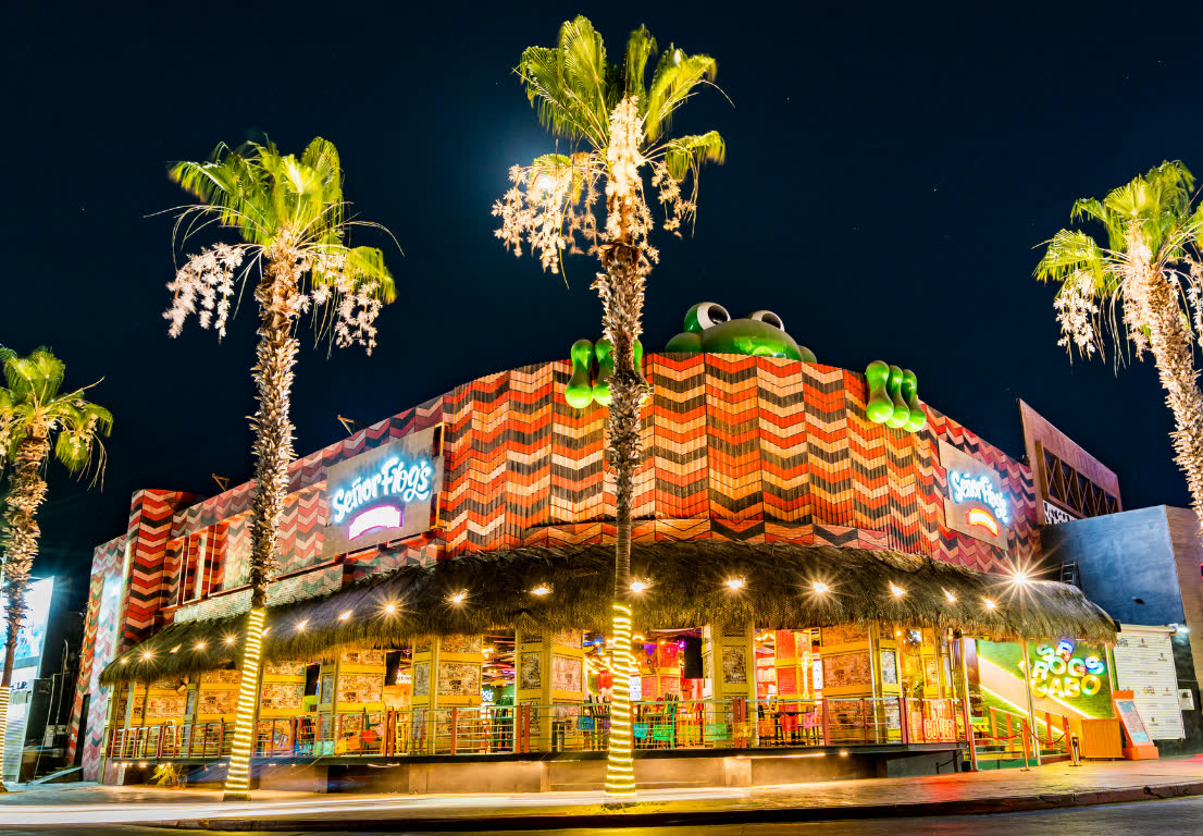 Señor Frog’s Los Cabos Party Zone iluminado de noche
