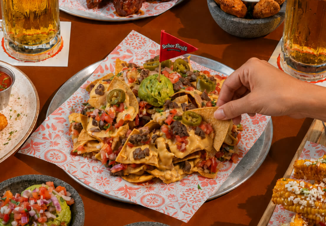 Nachos and beer at Señor Frog’s Los Cabos Pier